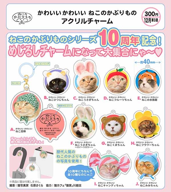 かわいい かわいい ねこのかぶりもの アクリルチャーム